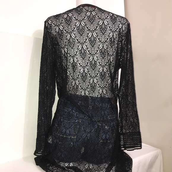 Passion Black Floral Net Nylon Open Maxi Cardigan - Picture 7 of 11